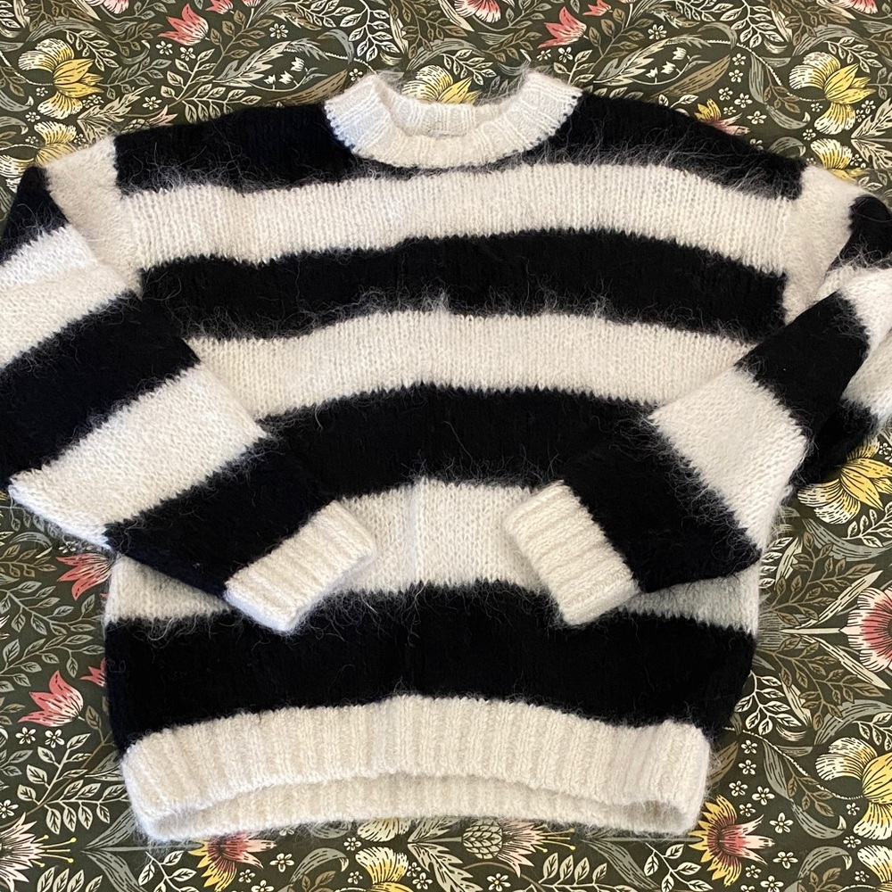 MOTHER Black and White Striped Sweater